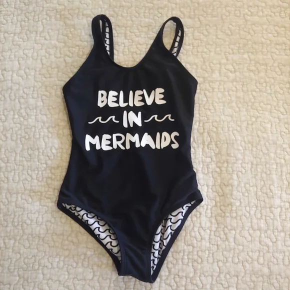 Art Class Believe In Mermaids Bathing Suit, Size M(7-8), Black/White - Picture 1 of 6
